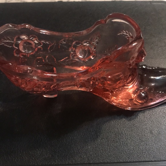 Fenton Cranberry Rose Glass Slipper Shoe - Picture 6 of 6